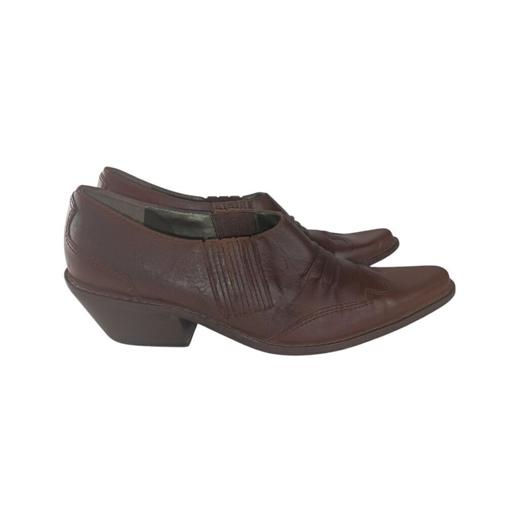 Vtg Matisse Womens Western Ankle Boots Brown Leather Almond Toe Cuban Heels 6.5M